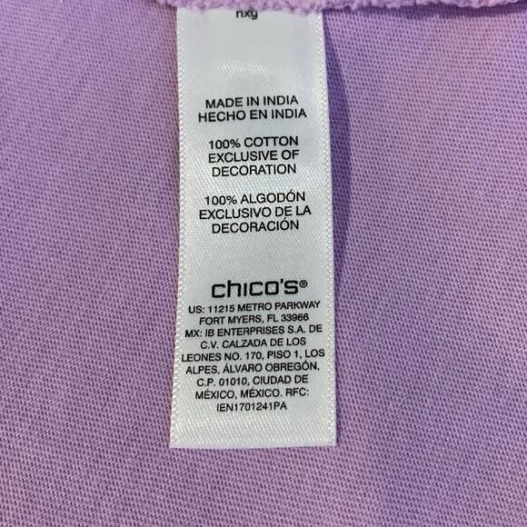 Chico's Top NWT Size 4 (2X) Eyelet 3/4 Sleeve Square Neck Scalloped Orchid - Picture 5 of 7